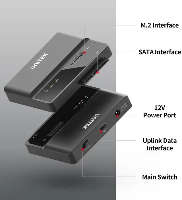 Alt view image 4 of 5 - Unitek M.2 NVME SATA SSD Enclosure-2 in 1 Tool-Free Portable 10Gbps NVMe PCI-E M.2 and SATA SSD External Adapter USB 3.2 Hard Drive Reader for 2230/2242/2260/2280 NVMe and 2.5" /3.5" SSD
