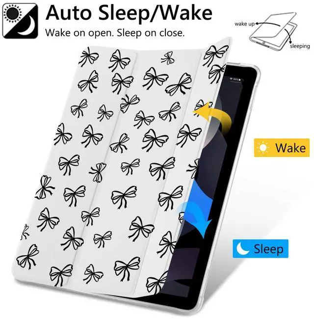 Alt view image 4 of 5 - Black Bow Case for iPad (A16) 11th Gen 2025 11-inch/10th Gen 2022 10.9 inch,Girly Protective Case,Pencil Holder & Clear Transparent Soft TPU Back & Trifold Smart Pad White Cover