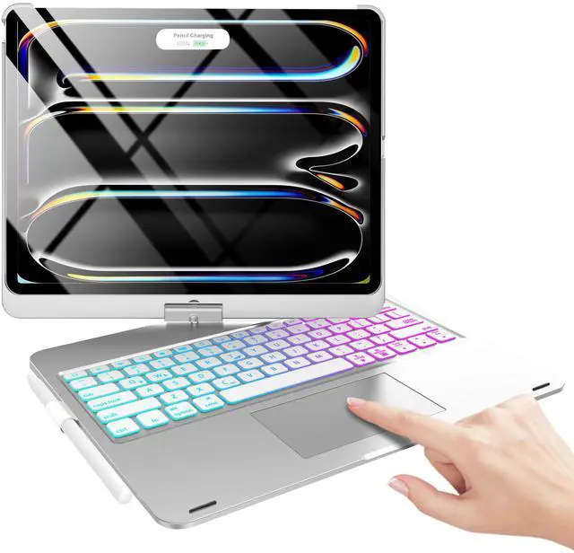 Main image of Keyboard Case for iPad Pro 13-inch (M4, 2024), Trackpad, 360° Rotatable, Bluetooth Keyboard Cover, 7 Colors Backlit with Pencil Holder for iPad Pro 13 (SM-A2925/A2926/A3007), Auto Sleep/Wake, Silver