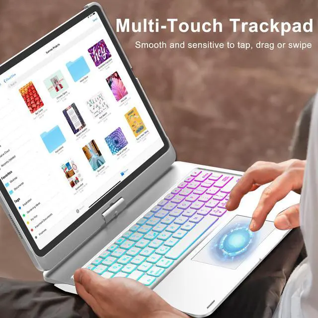 Alt view image 4 of 5 - Keyboard Case for iPad Pro 13-inch (M4, 2024), Trackpad, 360° Rotatable, Bluetooth Keyboard Cover, 7 Colors Backlit with Pencil Holder for iPad Pro 13 (SM-A2925/A2926/A3007), Auto Sleep/Wake, Silver