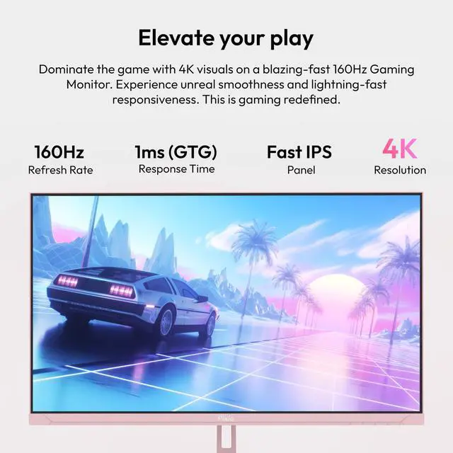 Alt view image 2 of 5 - Pixio PX27U Wave Pink 27 inch 160Hz Refresh Rate 4K 3840x2160p Resolution Fast IPS Panel 1ms GTG Response Time 4K Pink Gaming Monitor with Adaptive Sync
