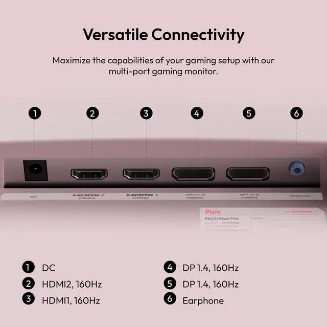 Alt view image 5 of 5 - Pixio PX27U Wave Pink 27 inch 160Hz Refresh Rate 4K 3840x2160p Resolution Fast IPS Panel 1ms GTG Response Time 4K Pink Gaming Monitor with Adaptive Sync