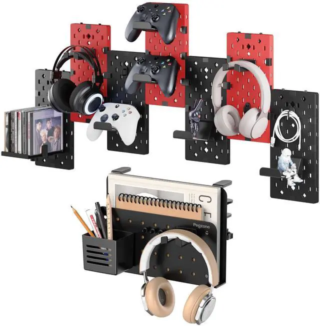 Main image of PEGZONE Desk Side Storage Organizer No Drill Under Desk Laptop Holder Bundle with 7 PCS Controller and Headphone Holder Wall Mount