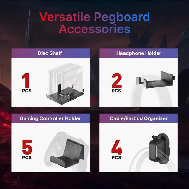 Alt view image 5 of 5 - PEGZONE Desk Side Storage Organizer No Drill Under Desk Laptop Holder Bundle with 7 PCS Controller and Headphone Holder Wall Mount