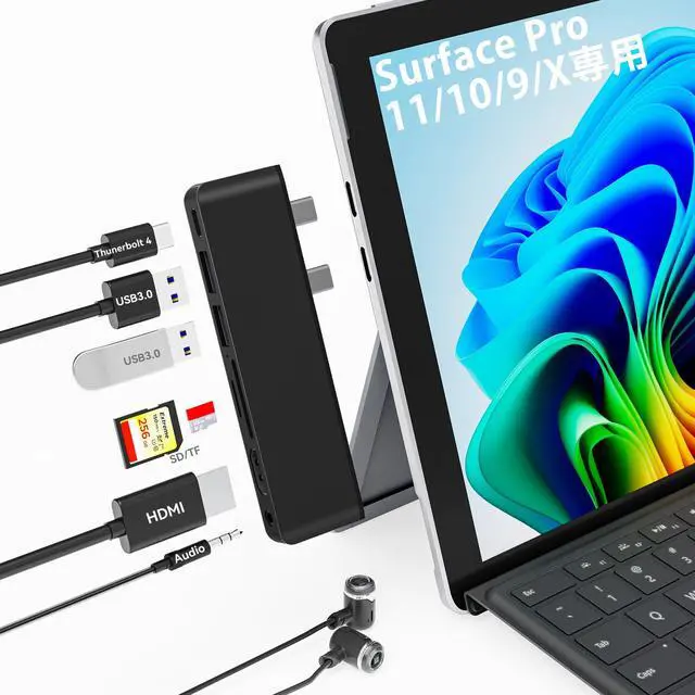 Main image of Surface Pro 11 USB C Hub, Surface Pro 9 Hub Docking Station with 4K HDMI, Thunerbolt 4 (8K Video+Data+100W PD), 2*USB 3.0, 3.5mm Audio, SD/TF, Adapter for Surface Pro 11/10/9/X