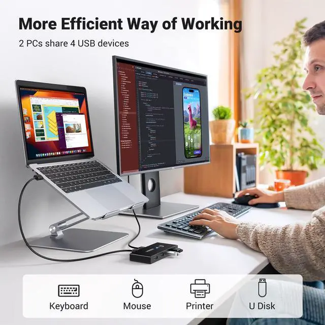 Alt view image 2 of 5 - UGREEN USB 3.0 Switch Selector 2 Computers Share Bundle with USB to USB, 5 Gbps USB 3.0 Cable