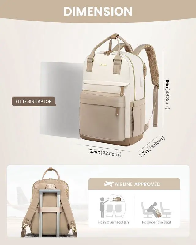 Alt view image 3 of 5 - LOVEVOOK Travel Laptop Backpack Women, 17.3 Inch Anti-theft Laptop Bag with USB Port, Fashion Waterproof Computer Backpacks Teacher Nurse Backpack Purse for College School Work