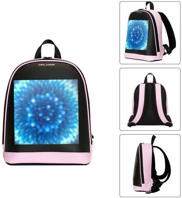 Alt view image 4 of 5 - Crelander LED Backpack, Small Laptop Backpack with Programmable Screen Small Smart Dynamic Fashion Shoulder Bag for Women Daily Use Cycling Travel Daypack App Control, 12 inch (pink)