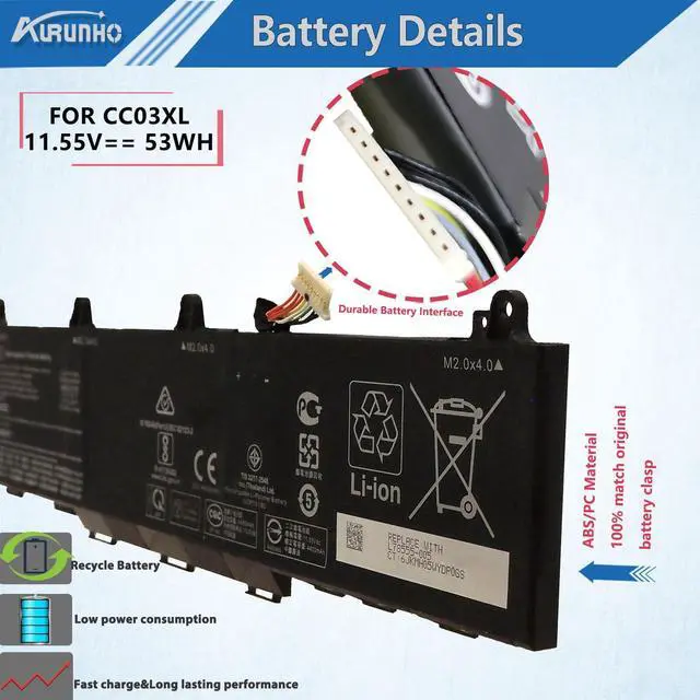 Alt view image 3 of 5 - AURUNHO CC03XL 53Wh Laptop Battery Replacement for HP ZBook Firefly 14 G7 G8, EliteBook 830 835 840 845 G7 G8, Probook 635 Aero G7 G8 Series L77608-2C1 L77608-421 L78555-005
