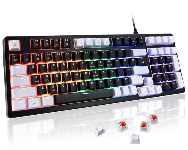 Main image of WJX Mechanical Gaming Keyboard Wired 98 Full Key Compact RGB Backlit with 19 Modes Computer Clicky Keyboards for PC & Mac, Hot-Swappable Red Tactile Mechanical Switch, USB-C control PBT KeycapsBlack