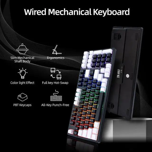Alt view image 2 of 5 - WJX Mechanical Gaming Keyboard Wired 98 Full Key Compact RGB Backlit with 19 Modes Computer Clicky Keyboards for PC & Mac, Hot-Swappable Red Tactile Mechanical Switch, USB-C control PBT KeycapsBlack