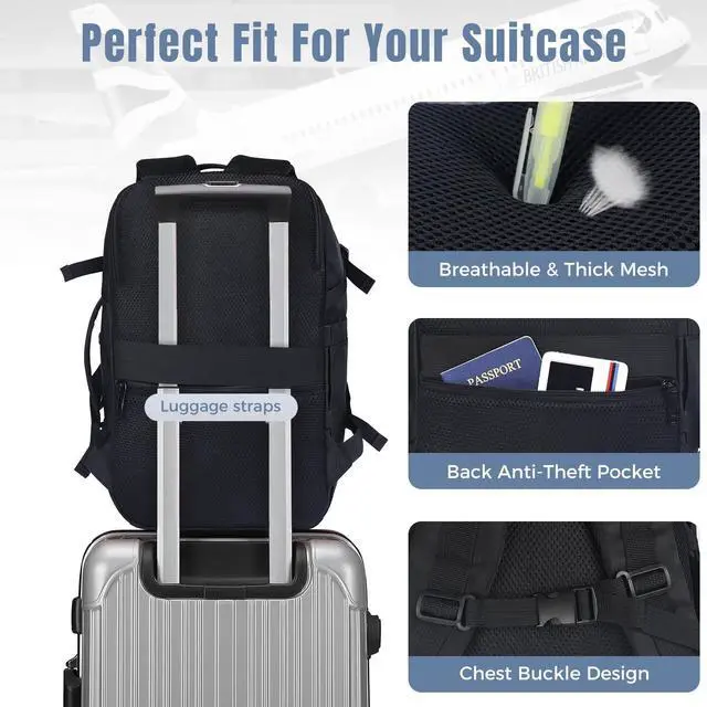 Alt view image 4 of 5 - Fmeida Flight Approved Carry On Backpack for Ryanair - 20L Underseat Airplane Approved Weekender Bag, Anti-Theft Travel Backpack, Personal Item Bag Black Fits 14" Laptop