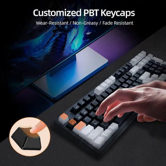 Alt view image 5 of 5 - WJX Mechanical Gaming Keyboard Wired 98 Full Key Compact RGB Backlit with 19 Modes Computer Clicky Keyboards for PC & Mac, Hot-Swappable Red Tactile Mechanical Switch, USB-C control PBT KeycapsBlack