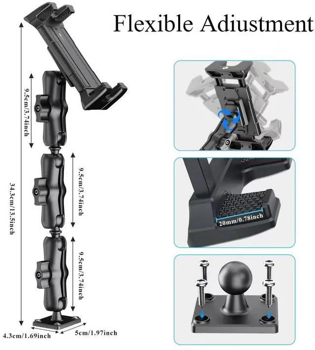 Alt view image 5 of 5 - OHLPRO Heavy Duty Drill Base Tablet Mount Holder, 360° Adjustable iPad Mount Truck Dashboard, 3-Stage Stand for 5-13" iPad Pro Air Mini Galaxy Tab Switch, Tablet Vehicle for Car Wall Desk