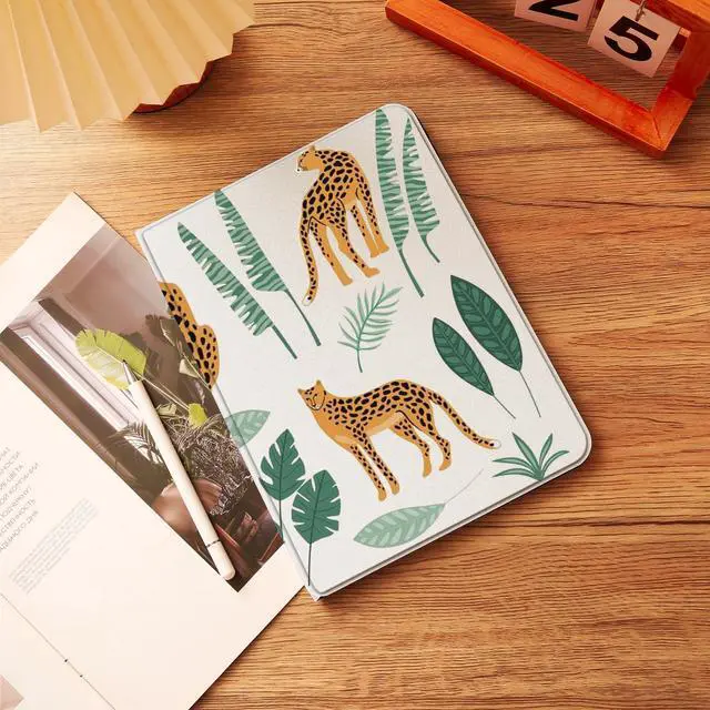 Alt view image 2 of 5 - Case for 8.3 Inch iPad Mini 6, Silk Textured Multi-Angle Viewing Folio Stand Leather Cover Auto Sleep/Wake with Pencil Holder, Cheetah Paradise