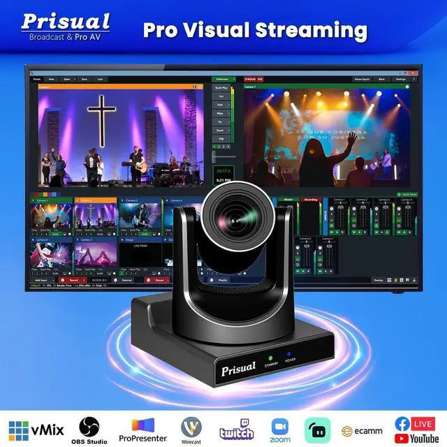 Alt view image 2 of 5 - Prisual 20X NDI HX3/HX2 PTZ Camera - AI Auto Tracking, HDMI/SDI/USB3.0, Low-Latency NDI Camera for Small Church, Meetings, Classroom, Webinar, Video Recording - NDI License Included, PoE Support
