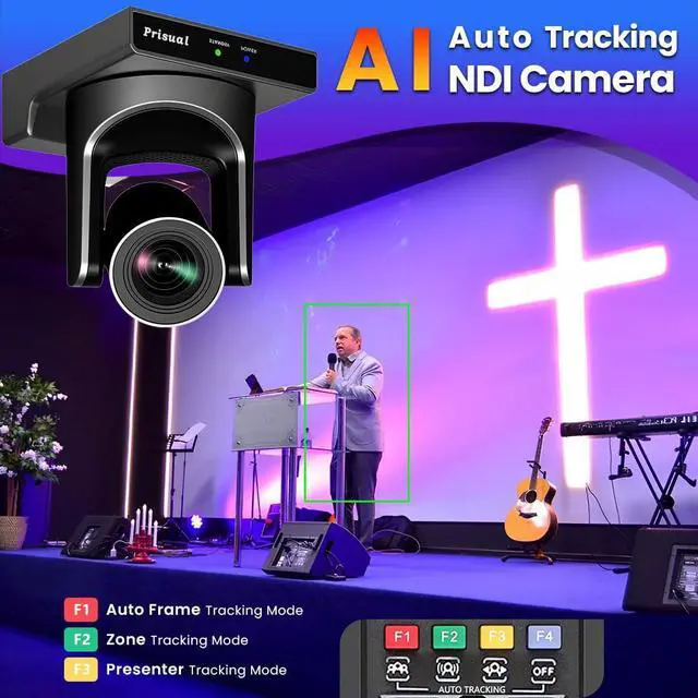 Alt view image 4 of 5 - Prisual 20X NDI HX3/HX2 PTZ Camera - AI Auto Tracking, HDMI/SDI/USB3.0, Low-Latency NDI Camera for Small Church, Meetings, Classroom, Webinar, Video Recording - NDI License Included, PoE Support