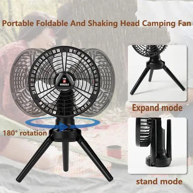 Alt view image 2 of 5 - Wbwissblue Portable Battery Operated Fan with Auto swing, 10400mAh Outdoor Small Rechargeable Camping Fan, Personal Desk Fan Cooling Table Fan with Hanging Hook for Tent,Bedroom, Office
