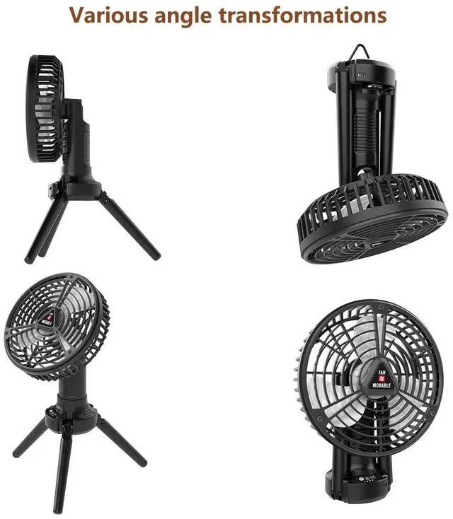 Alt view image 3 of 5 - Wbwissblue Portable Battery Operated Fan with Auto swing, 10400mAh Outdoor Small Rechargeable Camping Fan, Personal Desk Fan Cooling Table Fan with Hanging Hook for Tent,Bedroom, Office