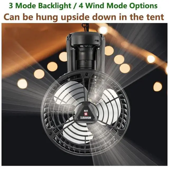 Alt view image 5 of 5 - Wbwissblue Portable Battery Operated Fan with Auto swing, 10400mAh Outdoor Small Rechargeable Camping Fan, Personal Desk Fan Cooling Table Fan with Hanging Hook for Tent,Bedroom, Office
