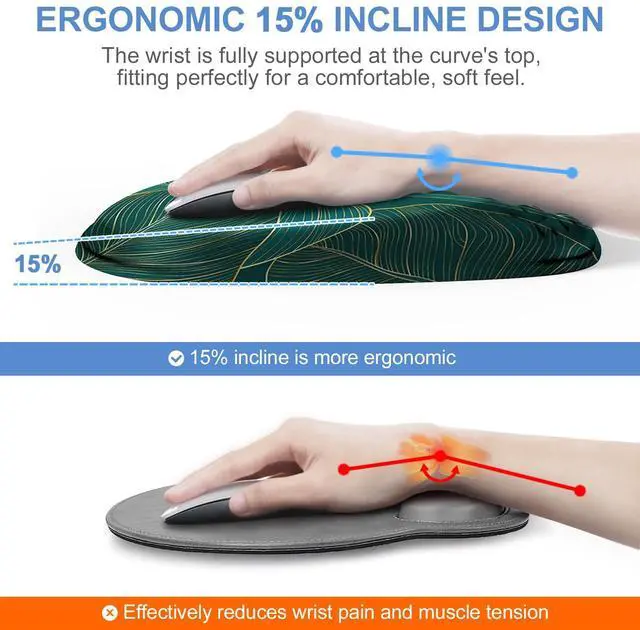 Alt view image 2 of 5 - Laokiiy Mouse Pad with Wrist Rest, Comfortable Memory Foam Wrist Rest for Computer Keyboard, Ergonomic Mouse Pad Set for Easy Typing & Pain Relief for Office & Home, Green