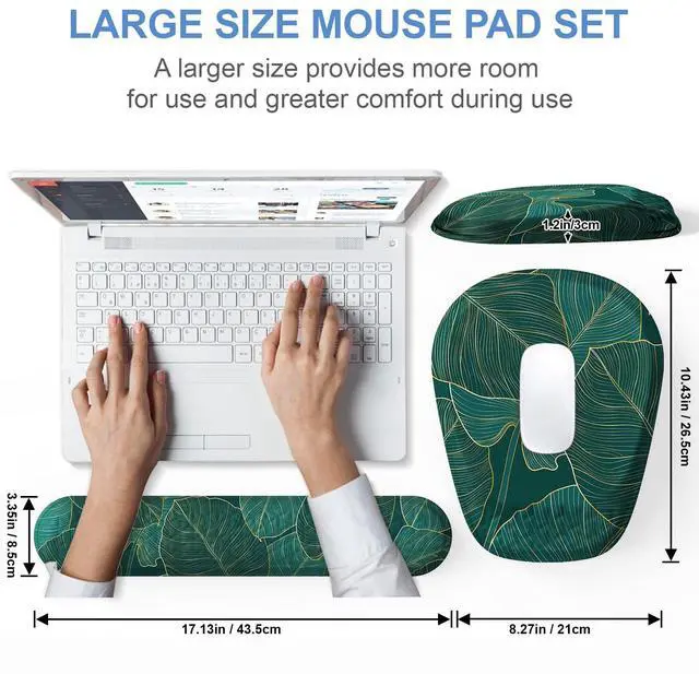 Alt view image 5 of 5 - Laokiiy Mouse Pad with Wrist Rest, Comfortable Memory Foam Wrist Rest for Computer Keyboard, Ergonomic Mouse Pad Set for Easy Typing & Pain Relief for Office & Home, Green