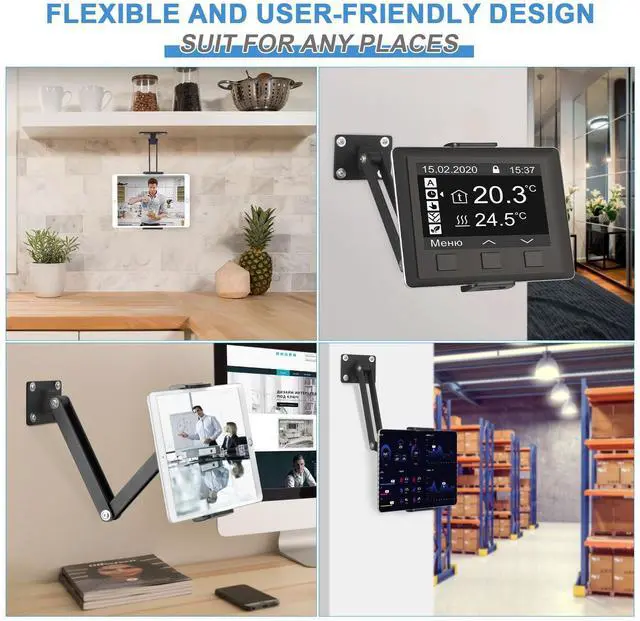 Alt view image 4 of 5 - ergoiuon Tablet Wall Mount,Adjustable iPad Wall Mount Holder,360°Rotating Flexibly, Compatible with 4.7-15.6" Tablets/Phones/iPad/eReaderBlack