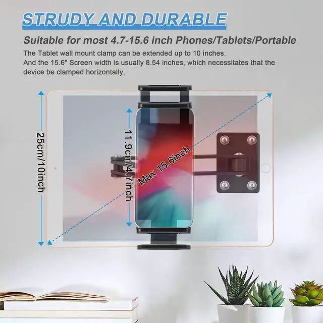 Alt view image 5 of 5 - ergoiuon Tablet Wall Mount,Adjustable iPad Wall Mount Holder,360°Rotating Flexibly, Compatible with 4.7-15.6" Tablets/Phones/iPad/eReaderBlack