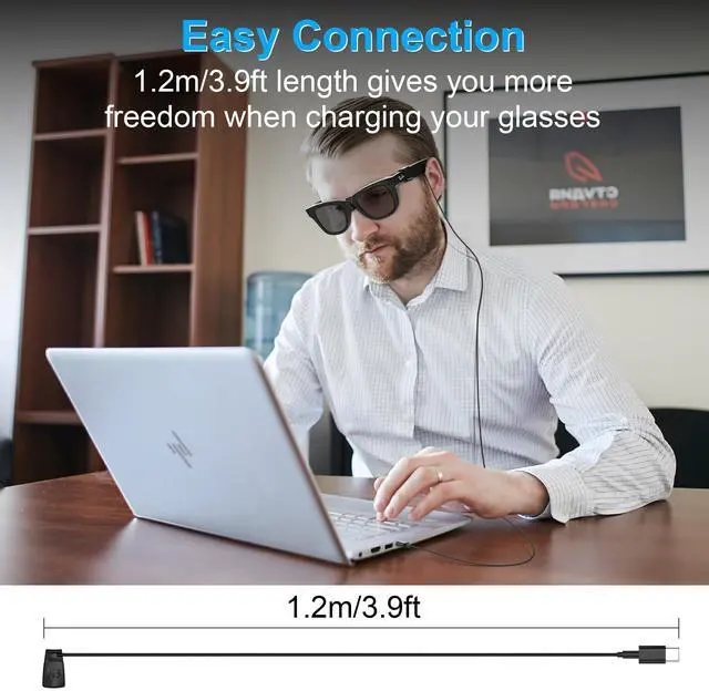 Alt view image 3 of 5 - RCstyle Hibloks Charging Cable for Ray-Ban Meta Wayfarer (RW4006&RW4008) Smart Glasses Accessories, 3.9ft Type-C Charging While Using, Portable for Travel/Car/Phone/Laptop/Power Bank Charging