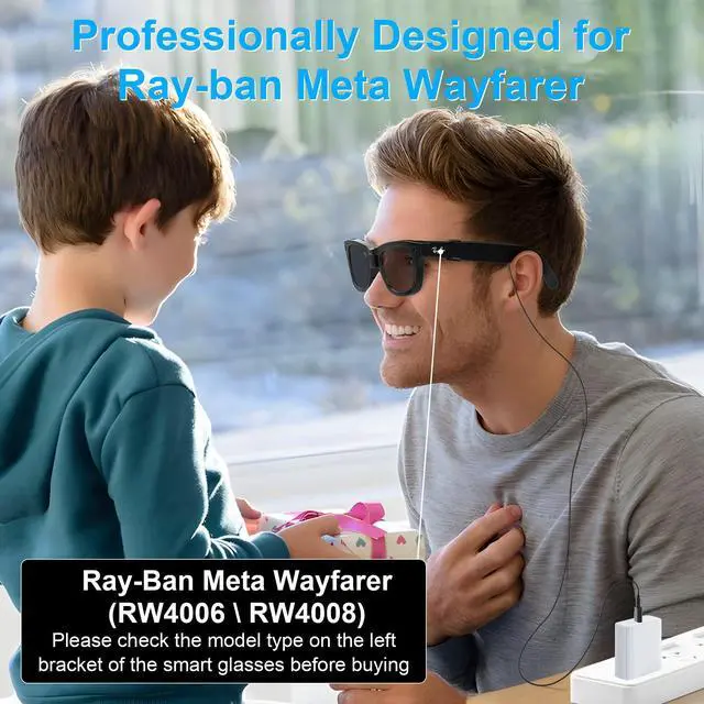 Alt view image 2 of 5 - RCstyle Hibloks Charging Cable for Ray-Ban Meta Wayfarer (RW4006&RW4008) Smart Glasses Accessories, 3.9ft Type-C Charging While Using, Portable for Travel/Car/Phone/Laptop/Power Bank Charging