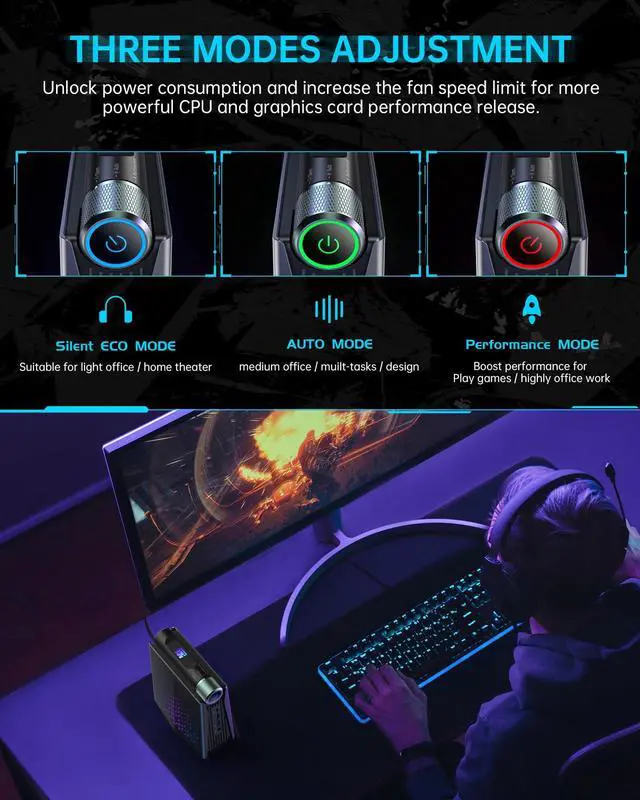 Alt view image 4 of 5 - ACEMAGICIAN S3A Light Gaming Mini PC, Ryzen 7 5700U, 32GB DDR4 1TB SSD Mini Computers RGB Lights, Office Desktop Computer WiFi6, BT5.2, Dual Channel, 4K Dual Display, Preinstalled Win11Pro
