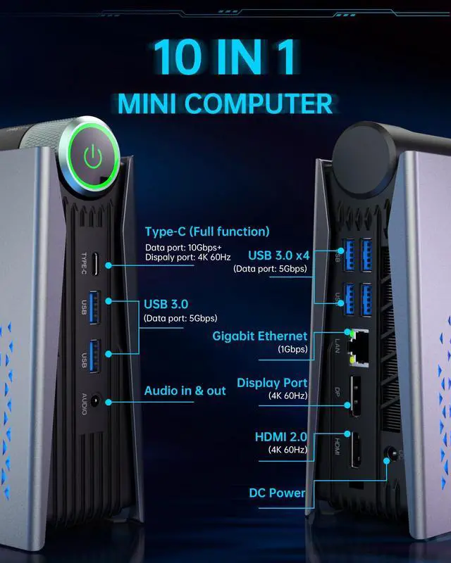 Alt view image 3 of 5 - ACEMAGICIAN S3A Light Gaming Mini PC, Ryzen 7 5700U, 32GB DDR4 1TB SSD Mini Computers RGB Lights, Office Desktop Computer WiFi6, BT5.2, Dual Channel, 4K Dual Display, Preinstalled Win11Pro