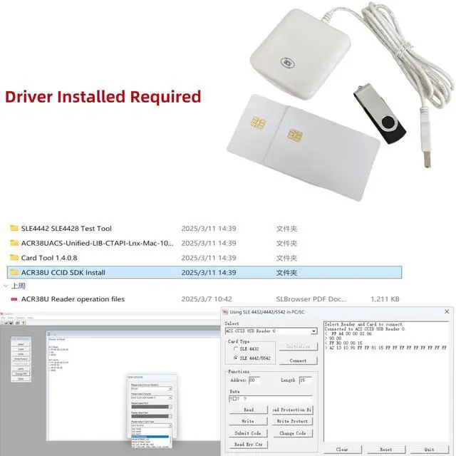Alt view image 2 of 5 - USB ACR38_I1 CAC PC/SC Contact Smart Chip IC Card Reader Writer Support ISO7816 A B C Memory Cards with 2PCS SLE4442 Chip Card, 1PCS SDK Kit (Install Driver Required) by XCRFID