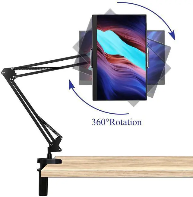 Alt view image 2 of 5 - Tablet Arm Stand Mount for 4.7-17.3" Portable Monitor, 360° Adjustable Foldable Phone Holder for Desk, Tablet Stand Compatible with iPad, Samsung Galaxy Tab, SurfacePro, Portable Monitor 15.6/16/17.3"