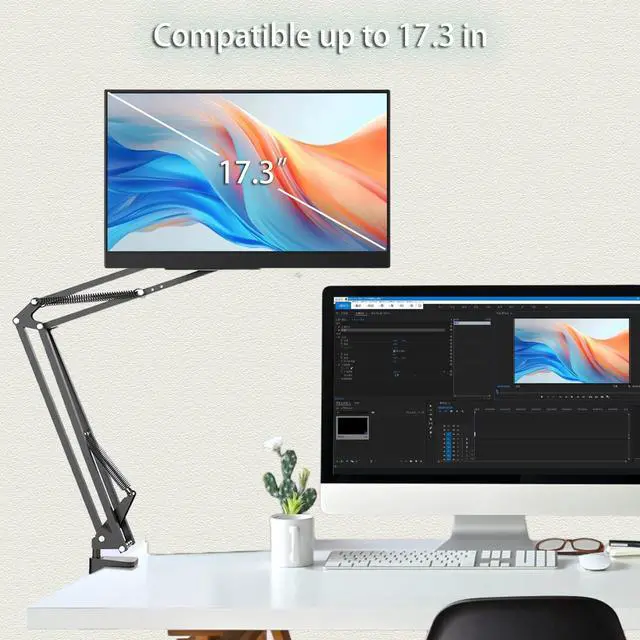 Alt view image 3 of 5 - Tablet Arm Stand Mount for 4.7-17.3" Portable Monitor, 360° Adjustable Foldable Phone Holder for Desk, Tablet Stand Compatible with iPad, Samsung Galaxy Tab, SurfacePro, Portable Monitor 15.6/16/17.3"
