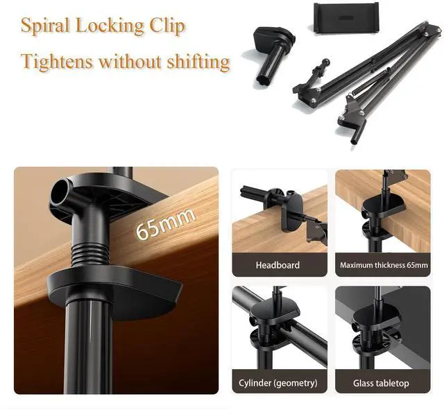 Alt view image 4 of 5 - Tablet Arm Stand Mount for 4.7-17.3" Portable Monitor, 360° Adjustable Foldable Phone Holder for Desk, Tablet Stand Compatible with iPad, Samsung Galaxy Tab, SurfacePro, Portable Monitor 15.6/16/17.3"