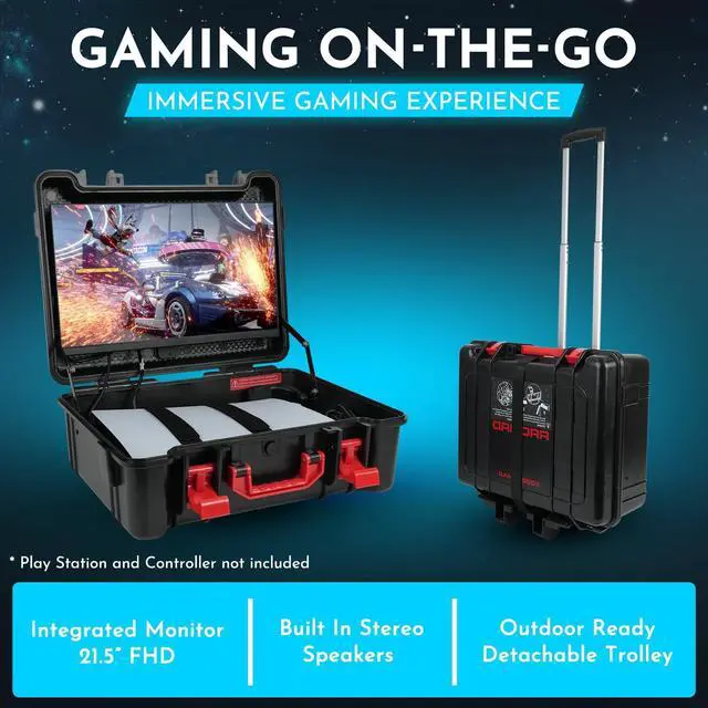 Alt view image 3 of 5 - ARMORR GAMERSBOX Portable Gaming Monitor - 21.5" FHD IPS Display (max. 75Hz, FreeSync), Tough IP65 Hard Shell Case, Compatible with PS4/PS5 Xbox, HDMI Cable, Wheeled Trolley & VESA Stand