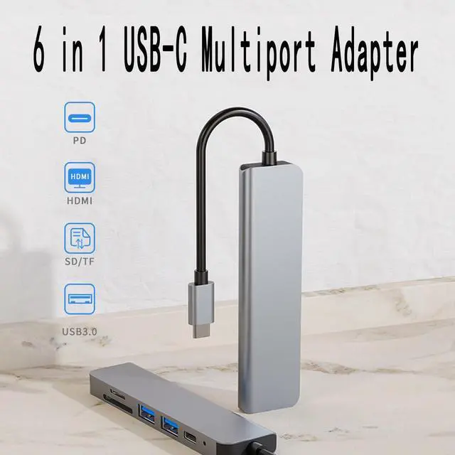 Alt view image 4 of 5 - USB C Hub 4K HDMI,VGE 6 in 1 USB C Multiport USB C Adapter with 4K HDMI Output, 100W PD,USB 2.0, USB 3.0, SD/TF Card Readers Compatible Laptopand Other Type C Devices