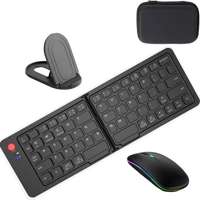 Main image of Foldable Keyboard and Mouse,Wireless Keyboard Mouse Combo with Portable Case, Rechargeable Bluetooth Travel Multi-Device Keyboard Mouse for Windows iOS Android, PC/Laptop/Ipad/Tablet
