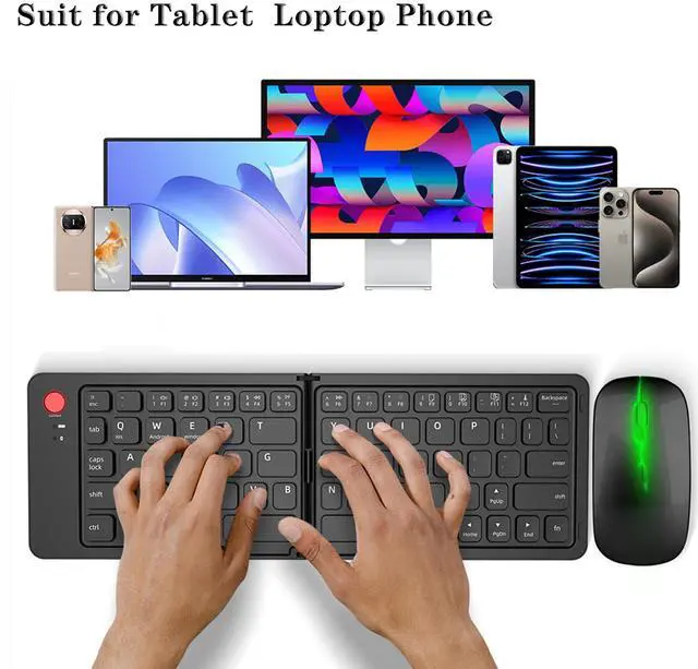 Alt view image 2 of 5 - Foldable Keyboard and Mouse,Wireless Keyboard Mouse Combo with Portable Case, Rechargeable Bluetooth Travel Multi-Device Keyboard Mouse for Windows iOS Android, PC/Laptop/Ipad/Tablet