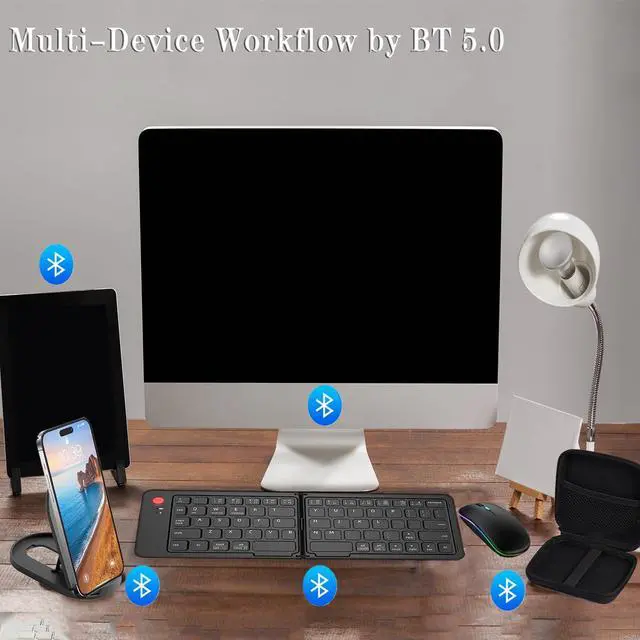 Alt view image 3 of 5 - Foldable Keyboard and Mouse,Wireless Keyboard Mouse Combo with Portable Case, Rechargeable Bluetooth Travel Multi-Device Keyboard Mouse for Windows iOS Android, PC/Laptop/Ipad/Tablet
