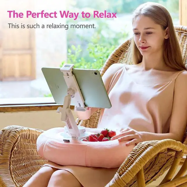 Alt view image 2 of 5 - NKV Tablet Kindle Stand Pillow, for Sofa, Bed and Desk -Phone Soft Pad Dock Compatible with 4.7"-15.6" Phone/Kindle, Tablet, E-Reader, Pink