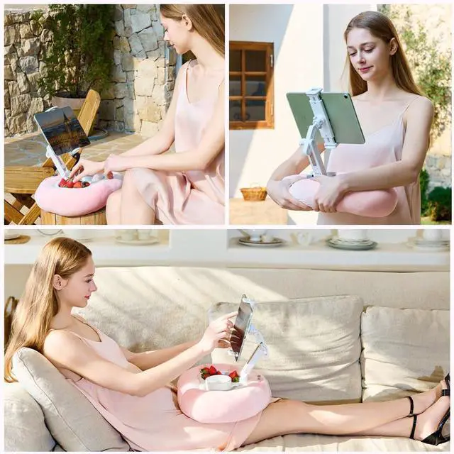 Alt view image 3 of 5 - NKV Tablet Kindle Stand Pillow, for Sofa, Bed and Desk -Phone Soft Pad Dock Compatible with 4.7"-15.6" Phone/Kindle, Tablet, E-Reader, Pink