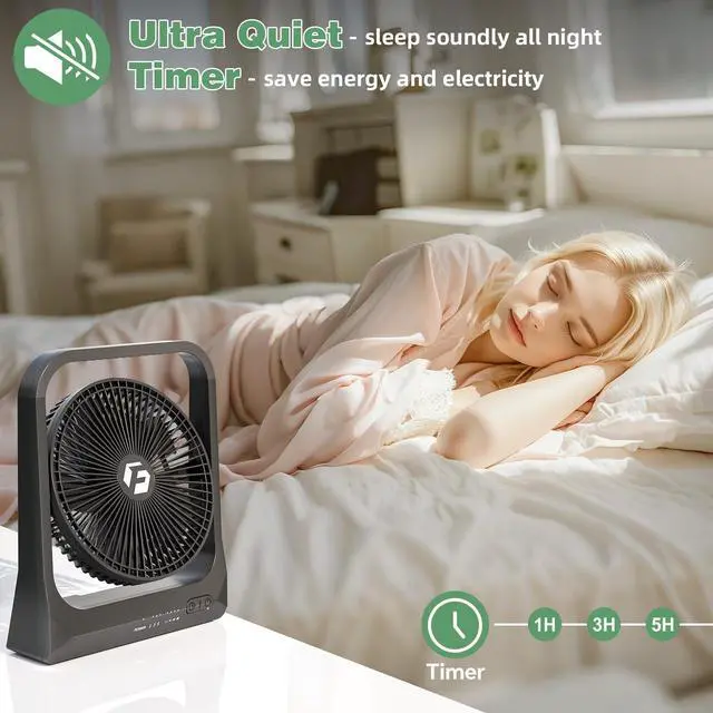 Alt view image 5 of 5 - 8-inch USB Portable Fan - 20800mAh Rechargeable Battery Operated Fan (80Hrs work time) - Personal Desk Fans - Battery Powered Fans use for Bedroom, Desktop, Table, Office, Camping, and Outdoor