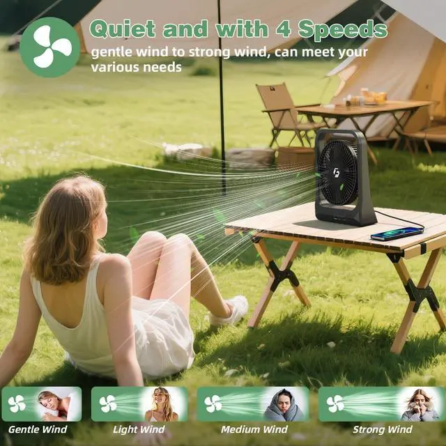 Alt view image 2 of 5 - 8-inch USB Portable Fan - 20800mAh Rechargeable Battery Operated Fan (80Hrs work time) - Personal Desk Fans - Battery Powered Fans use for Bedroom, Desktop, Table, Office, Camping, and Outdoor
