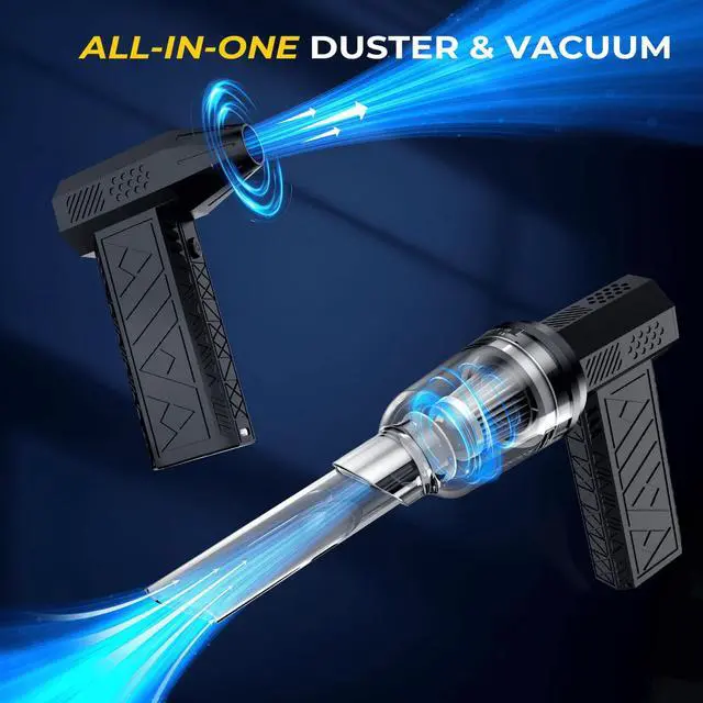 Alt view image 4 of 5 - Compressed Air Duster and Vacuum 2 in 1, 180000RPM Powerful Electric Air Duster, 100-Gear Adjustable Ultra Brushless Motor, 8000mAh Rechargeable Air Blower for Computer, Electronics, Car, Home