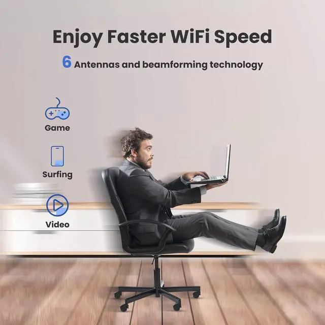 Alt view image 2 of 5 - Gigabit WiFi Router, AC2100 Dual Band High Speed Wireless Router, 6 Antennas, MU-MIMO for Superb 2300 Sq.Ft Coverage & 30+ Devices, Easy Setup, Parental Control(Model: Connectize G6), Black