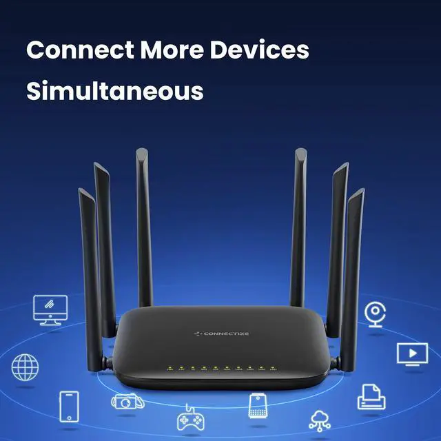 Alt view image 4 of 5 - Gigabit WiFi Router, AC2100 Dual Band High Speed Wireless Router, 6 Antennas, MU-MIMO for Superb 2300 Sq.Ft Coverage & 30+ Devices, Easy Setup, Parental Control(Model: Connectize G6), Black