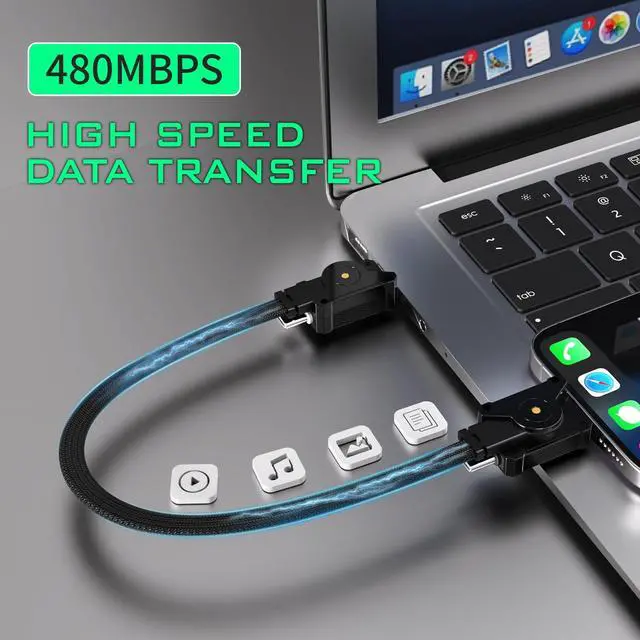 Alt view image 4 of 5 - Travel Portable Magnetic Multi Charging Cable Short 4 in 1 USB Charger Data Cord 60W USB A/C to Type C/L Port Connectors 20cm nylon braided durable thread ideal for travelers and computer workers