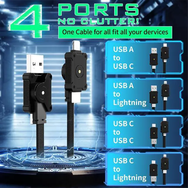 Alt view image 2 of 5 - Travel Portable Magnetic Multi Charging Cable Short 4 in 1 USB Charger Data Cord 60W USB A/C to Type C/L Port Connectors 20cm nylon braided durable thread ideal for travelers and computer workers